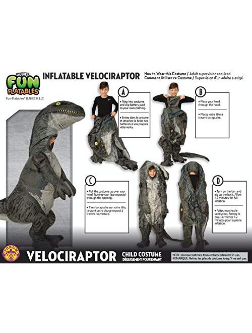 Rubies Child's The Original Inflatable Dinosaur Costume, Velociraptor with Sound, Small