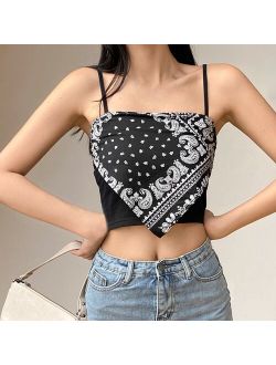 Lady Sleeveless Strap Top Triangle National Style Strappy Tank Tops Personalized Sexy Scarf Tube Top Slimming Bottoming Camisole