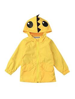 Toddler Baby Boy Girl Children Raincoat Cartoon Dinosaur Hooded Zipper Clothes Coat for 1-5 Years Old