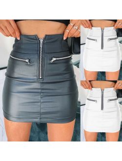 Womens PU Leather Zipper Skirt High Waist Pencil Evening Party Club Wear Bodycon Short Mini Skirt