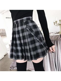 2021 New 5Colors Gothic Vintage Plaid Mini Skirt Women Suspender Strap Pleated A-line Skirts High Waist Casual Plus Size College
