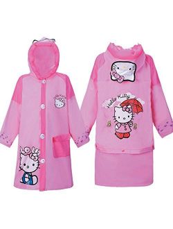 Children's Cartoon Raincoat Poncho Bag KT Cat Environmental Inflatable Hat Thickened,Kt,S/Height:90-105cm/fit 2-4T