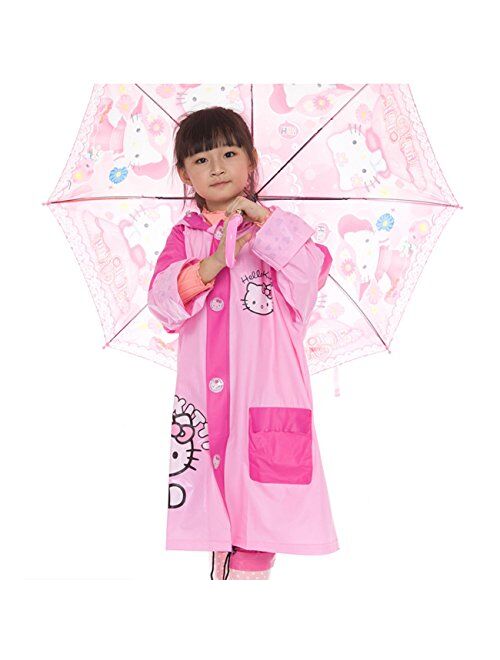 Children's Cartoon Raincoat Poncho Bag KT Cat Environmental Inflatable Hat Thickened,Kt,S/Height:90-105cm/fit 2-4T
