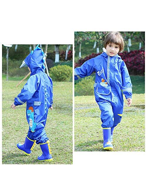 Flantor Kids One Piece Rain Suit Toddler RainCoat Waterproof Cartoon Jacket Outwear Rainwear
