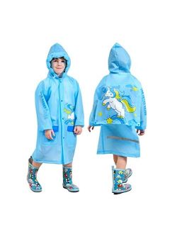 SUFEINI Kids Raincoat Suit for Age 6-13 Years Children Waterproof Hooded Cartoon Raincoat for Outdoor Camping Cycling Blue