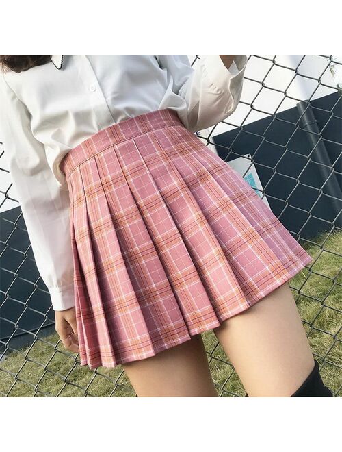 XS-3XL Plaid Summer Women Skirt 2020 High Waist Stitching Student Pleated Skirts Women Cute Sweet Girls Dance Mini Skirt