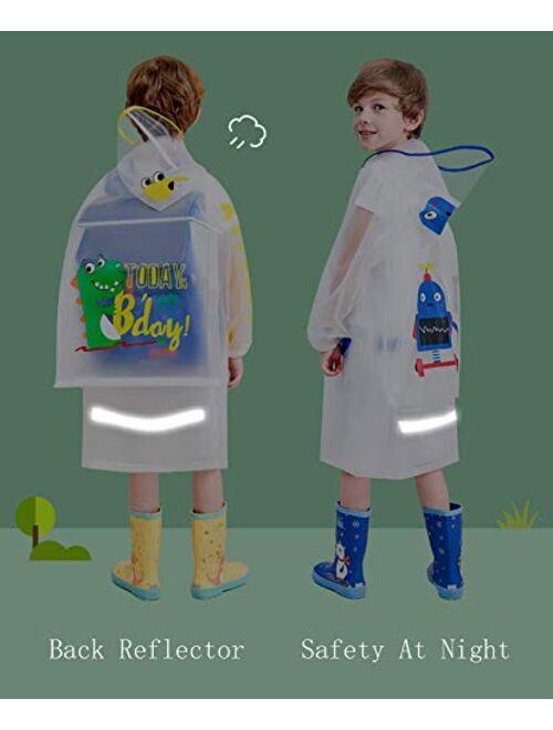 Jellyuu Boys Girls Hooded Rain Poncho Durable Waterproof Windbreaker Kids Raincoat Student Rainwear Transparent