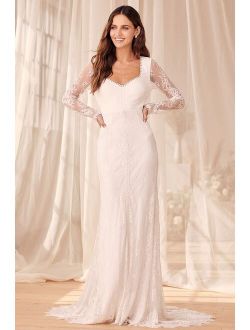 For An Eternity White Lace Backless Long Sleeve Maxi Dress
