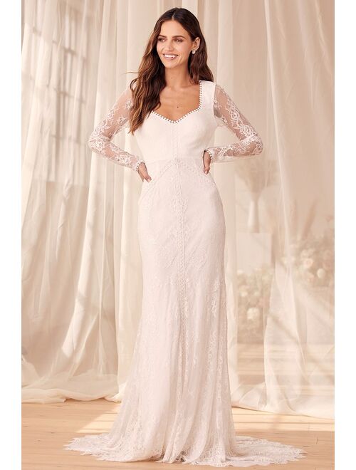 Lulus For An Eternity White Lace Backless Long Sleeve Maxi Dress