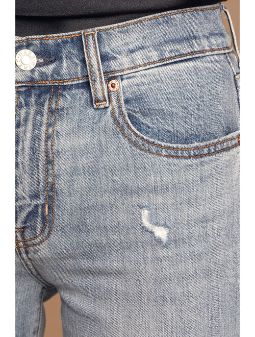 Lulus DAZE DENIM Straight Up Light Wash High Rise Distressed Denim Jeans