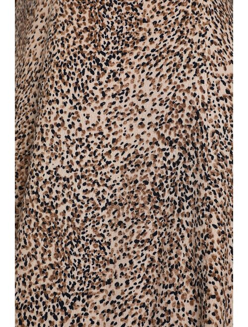 Lulus On the Prowl for Style Beige Animal Print Ruched Midi Dress