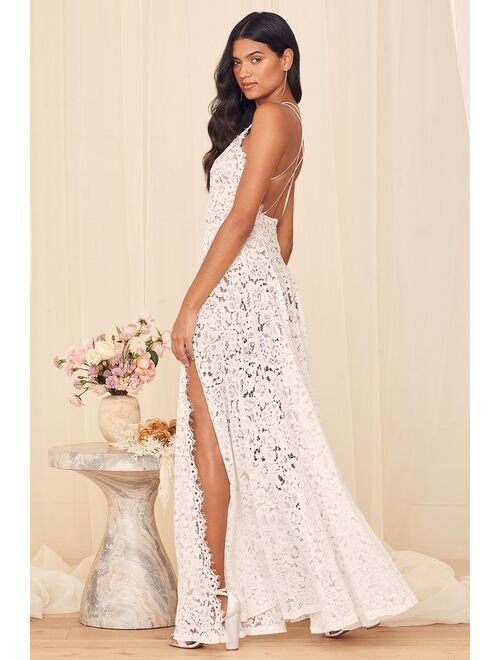 Lulus Love of Details White Lace Backless Maxi Dress