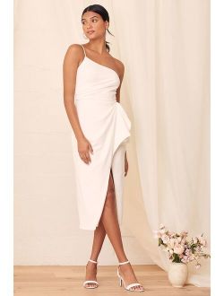 Love You Best White One-Shoulder Ruffled Tulip Midi Dress