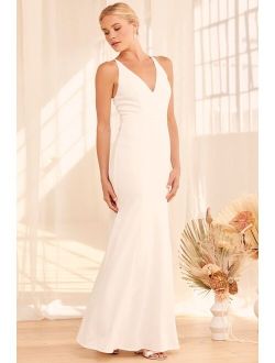 Wonders of Love White Lace Button-Back Maxi Dress