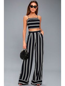 Coastal Living Navy Blue and White Striped Two-Piece Jumpsuit