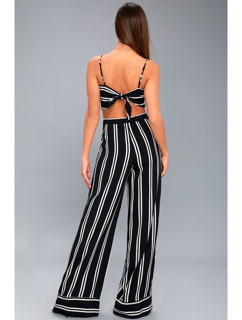 Lulus Coastal Living Navy Blue and White Striped Two-Piece Jumpsuit
