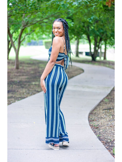 Lulus Coastal Living Navy Blue and White Striped Two-Piece Jumpsuit