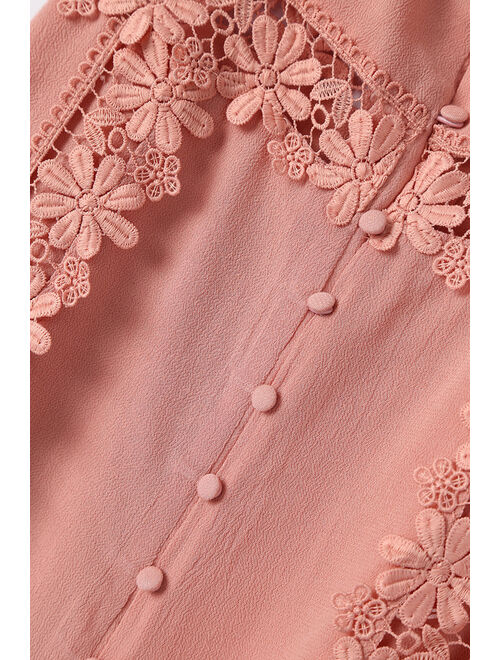 Lulus Wistful Wanderer Dusty Pink Crochet Lace Dress