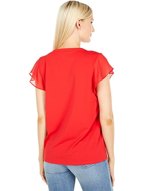 Calvin Klein V-Neck Blouse with Ruffle Sleeves