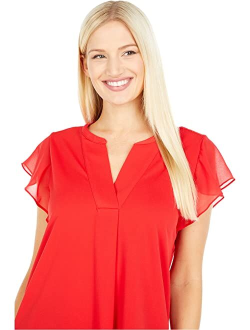 Calvin Klein V-Neck Blouse with Ruffle Sleeves