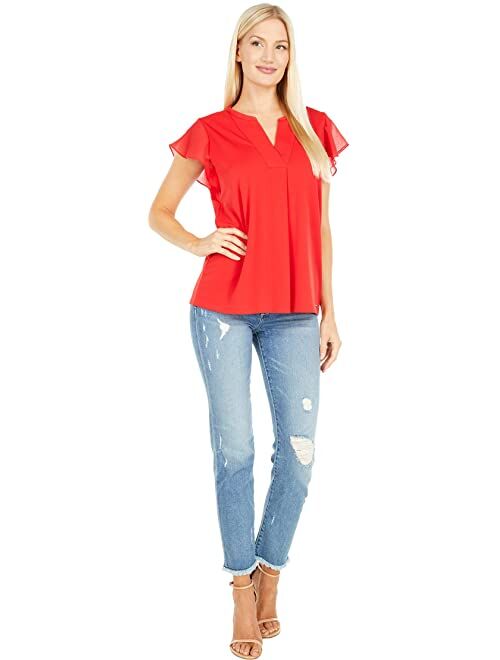 Calvin Klein V-Neck Blouse with Ruffle Sleeves