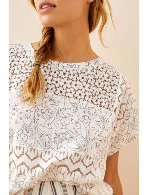 Anthropologie Lacy Cut Out Short Sleeve Tee
