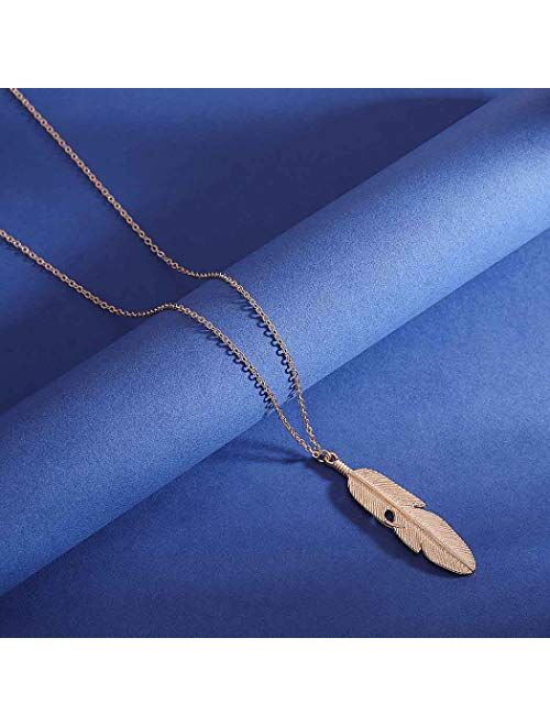 Yalice Boho Feather Pendant Necklace Chain Long Leaf Necklaces Jewelry for Women and Girls