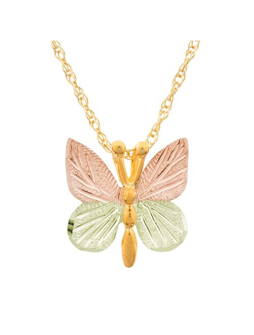 Black Hills Gold Tri-Tone Butterfly Pendant Necklace