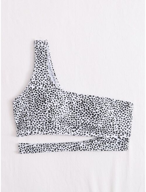 Shein Dalmatian Cut-out One Shoulder Bikini Top