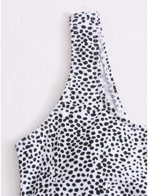 Shein Dalmatian Cut-out One Shoulder Bikini Top