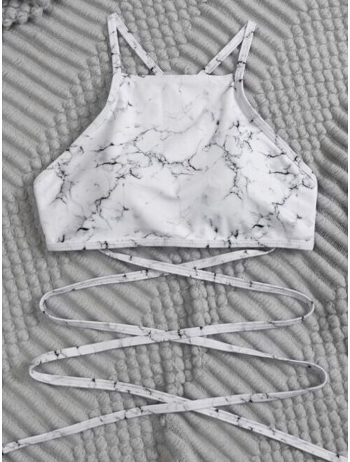 Shein Marble Print Bikini Top