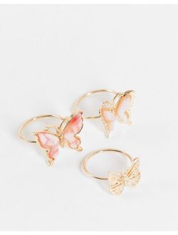 Papillon butterfly 3 pack rings in gold