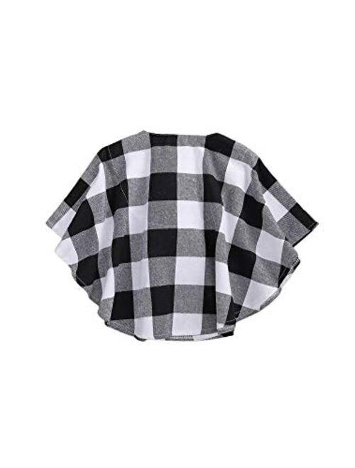 Toddler Baby Girl Christmas Outfits Plaid Poncho Coat Trench Bat Sleeve Pompom Cloak Cape Fall Winter Outwear