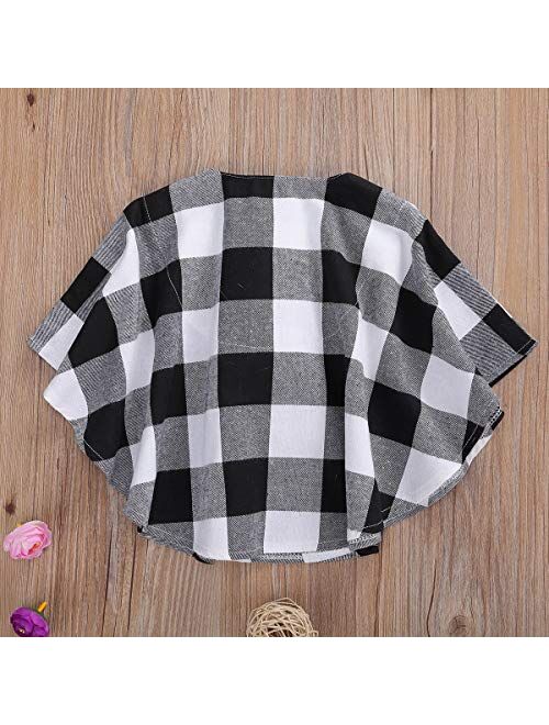 Toddler Baby Girl Christmas Outfits Plaid Poncho Coat Trench Bat Sleeve Pompom Cloak Cape Fall Winter Outwear