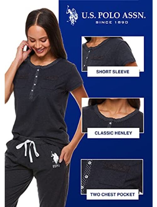 U.S. Polo Assn. Womens Pajama Set with Pockets - Short Sleeve Shirt and Pajama Pants Pj Set