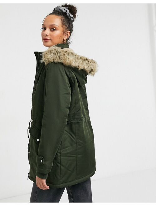 New Look parka with faux-fur hood in khaki