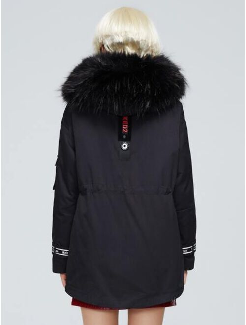 Shein ZIAI Letter Tape Patch Detail Hooded Parka Coat