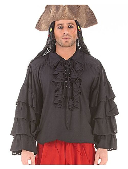 ThePirateDressing Medieval Poet's Pirate Henry Morgan Shirt Costume C1084 [Black]