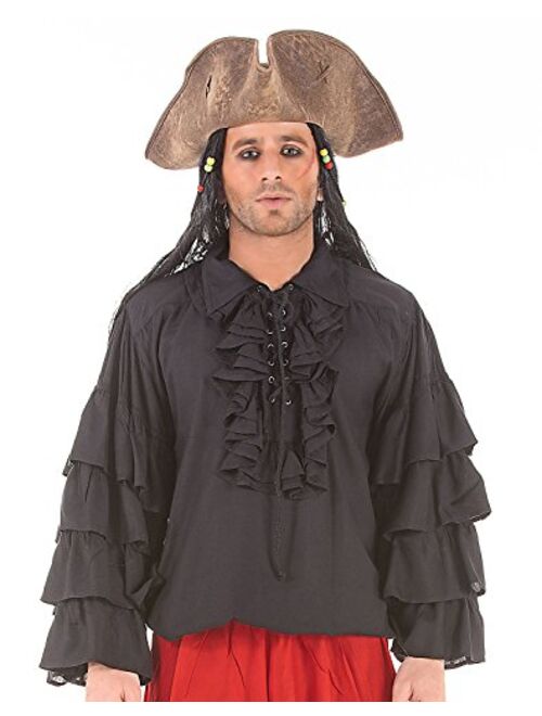 ThePirateDressing Medieval Poet's Pirate Henry Morgan Shirt Costume C1084 [Black]