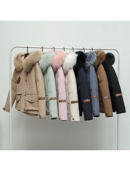 Short Cotton Liner Parka Solid Color Winter Jacket Women 2021 New Big Pocket With Fur Collar Ladies Casual Hooded Parka Coat