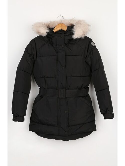NOIZE Anika Black Quilted Faux Fur Hood Parka Jacket