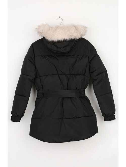 NOIZE Anika Black Quilted Faux Fur Hood Parka Jacket