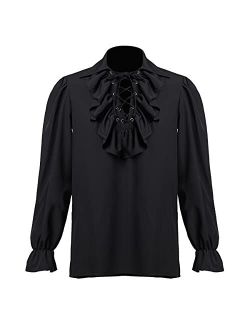 GRACEART Mens Pirate Shirt Ruffle Colonial Shirt Renaissance Poet Shirt Steampunk Vampire Gothic Costume