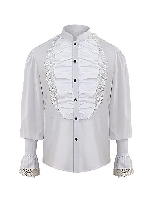 Mens Ruffle Medieval Shirts Renaissance Victorian Steampunk Gothic Costume Cosplay Pirate Viking Tops