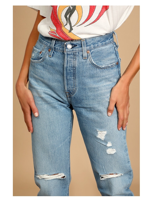 Levi's 501 Original Fit Distressed Medium Wash High-Rise Jeans