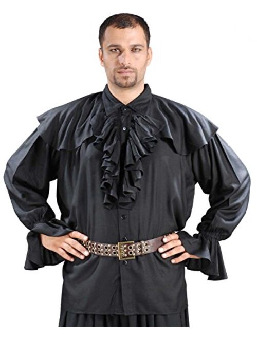 Medieval Poet's Pirate Half Cape Medieval Shirt Costume [Black]