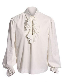 Mens Medieval Gothic Shirt Pirate Renaissance Costume Lace Cuff Ruffle Front Colonial Cosplay Tee Top