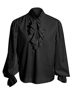 Mens Medieval Gothic Shirt Pirate Renaissance Costume Lace Cuff Ruffle Front Colonial Cosplay Tee Top