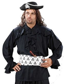Medieval Poet's Pirate Francis Drake Pirate Shirt Costume [Black]