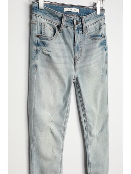 Lulus Clara Light Wash Distressed Denim High Rise Cropped Skinny Jeans